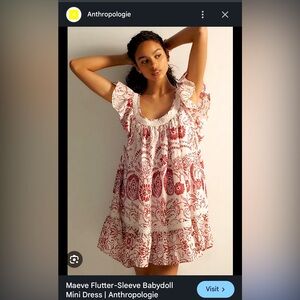 Maeve Flutter-Sleeve Babydoll Mini Dress